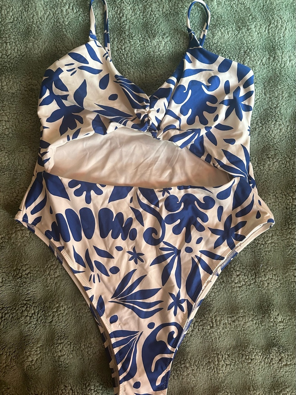 H&M Blue and White floral Cutout One-Piece Swimsuit